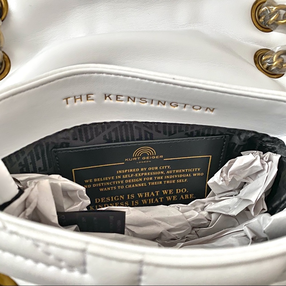 Kurt Geiger London Leather Mini Kensington UJ White NWT Chain Strap Gold Eagle - Picture 9 of 9